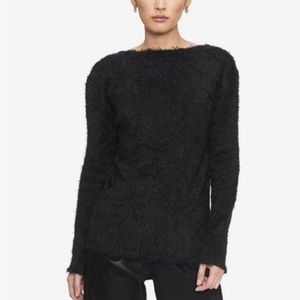 ANINE BING Open Back Fuzzy Knit Sweater Black